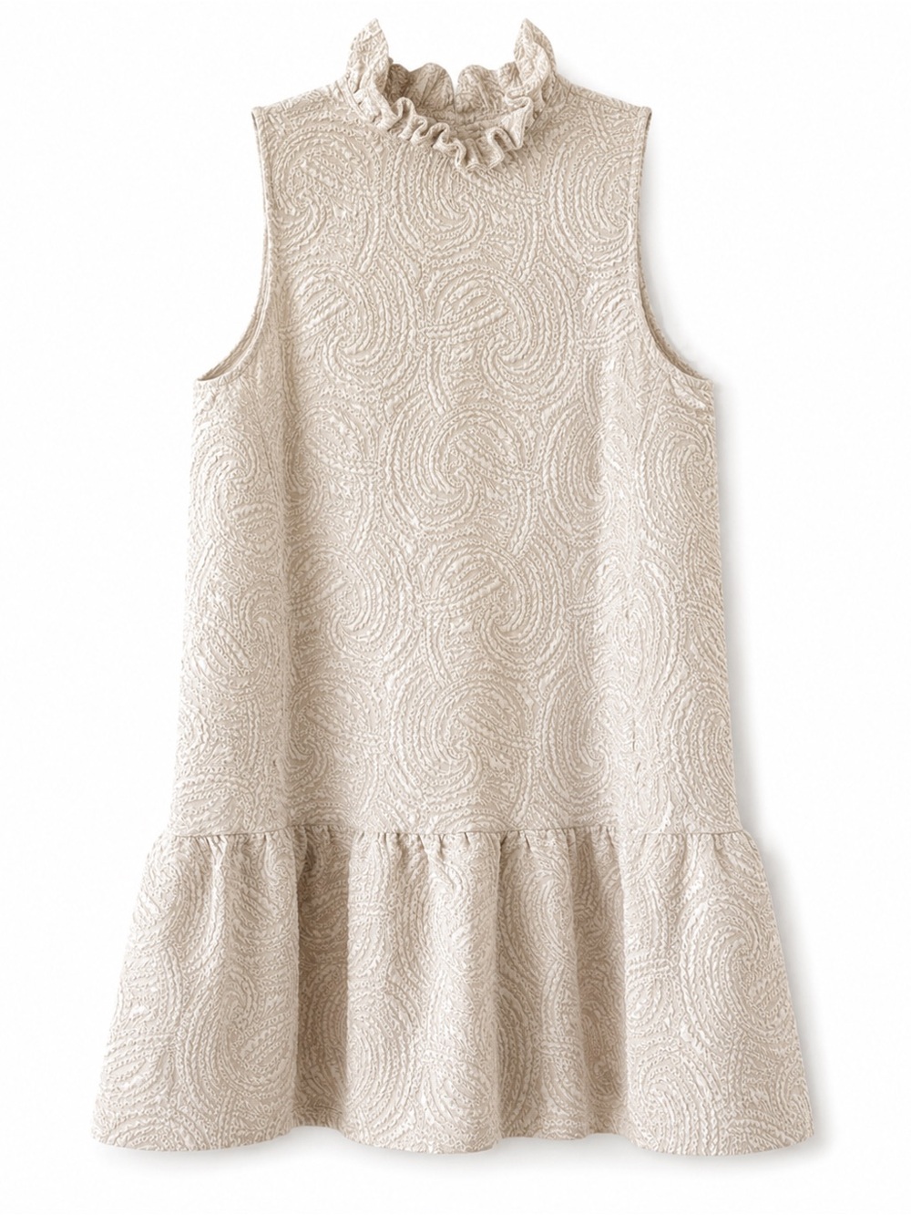 Umgee Cream Ruffle Neck Textured Sleeveless Formal Dress